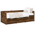 Holztagesbett 100x200 cm mit Schubladen, Stauraum und Rauch-Eiche Finish