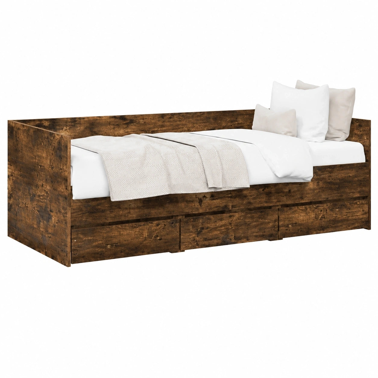 Holztagesbett 100x200 cm mit Schubladen, Stauraum und Rauch-Eiche Finish