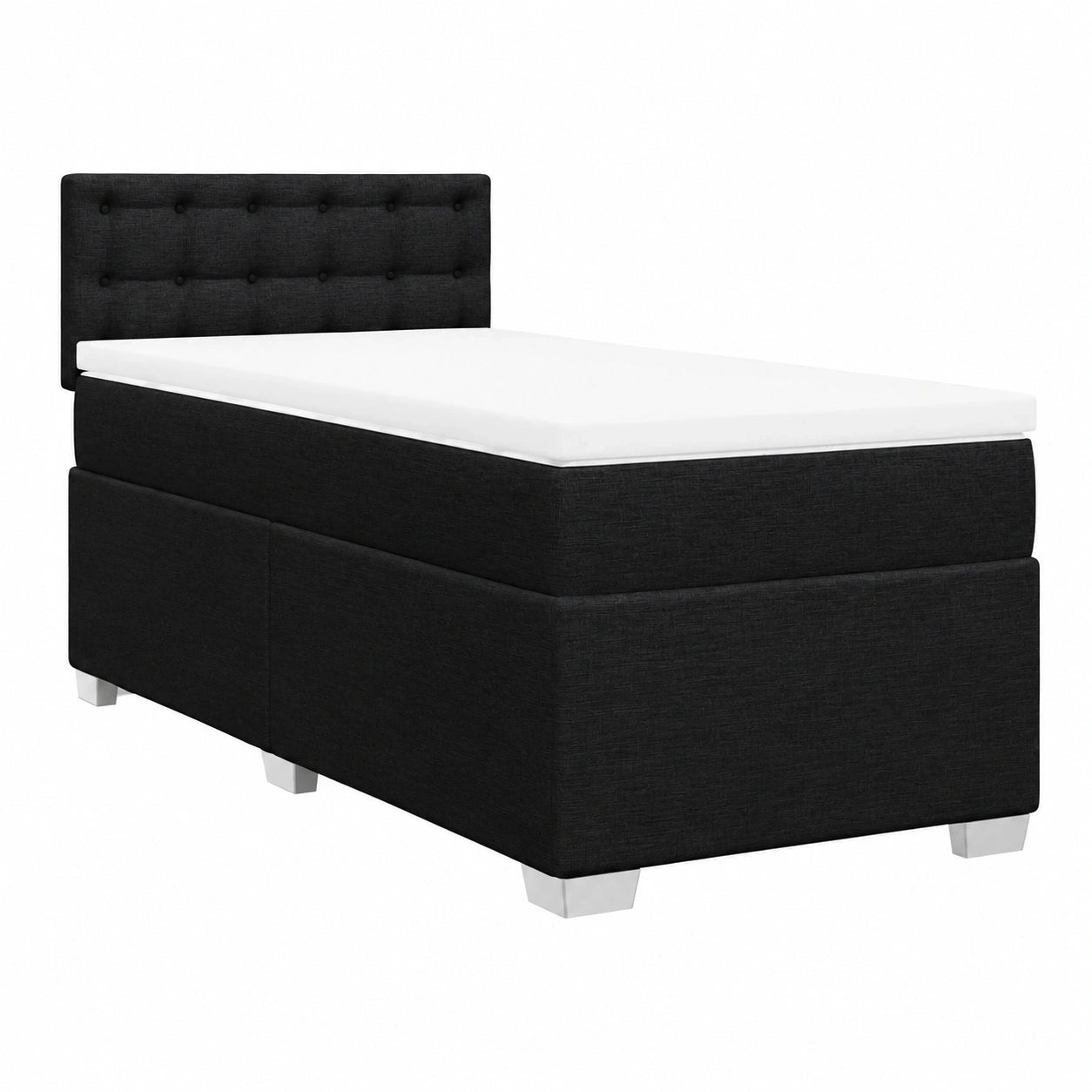 Schwarzes Boxspringbett 100x200 cm mit Kopfteil und Matratze, Stoff