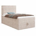 Boxspringbett Mollo Mini mit Bettkasten und Topper, Cordstoff, Beige, 80x200 cm