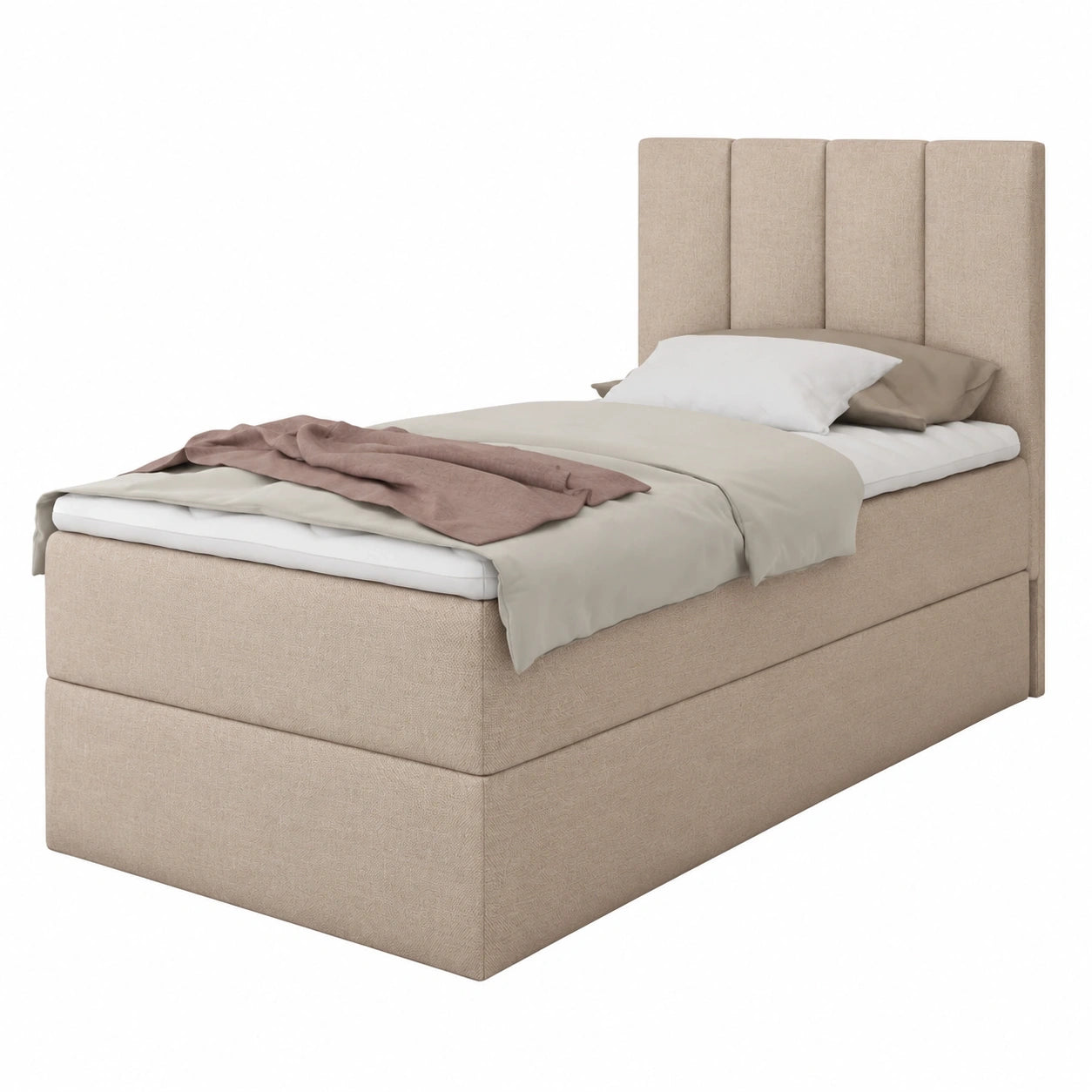 Boxspringbett mit Bettkasten, Bonellfederkern und Topper, Beige, 100x200 cm