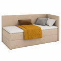 Sofnet Boxspringbett mit Bettkasten, Bonell-Matratze und Topper, Polsterbett für Kinderzimmer, Beige 100 x 200 cm