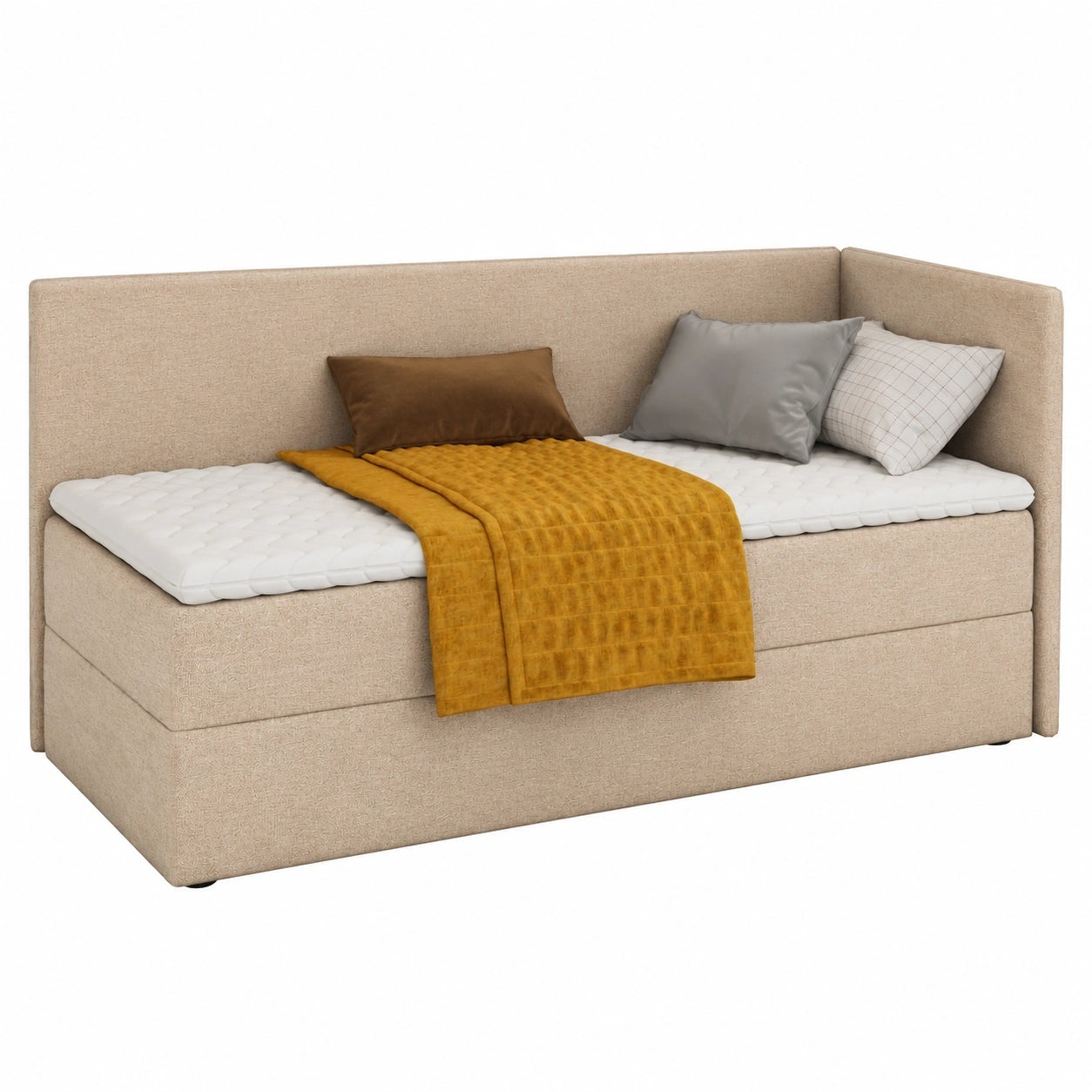 Sofnet Boxspringbett mit Bettkasten, Bonell-Matratze und Topper, Polsterbett für Kinderzimmer, Beige 100 x 200 cm
