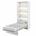 Platzsparendes Wandbett mit Schrank in Weiß Matt, 90x200cm