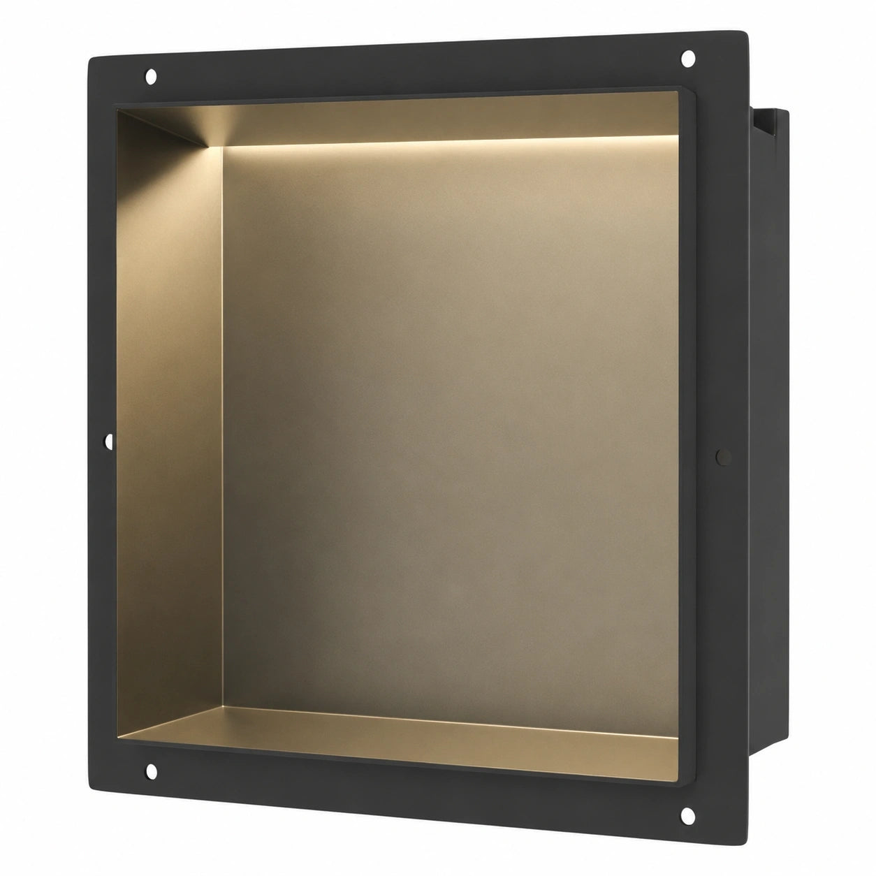 Edelstahl-Duschnische mit LED-Beleuchtung, Wasserdichte Wandeinbau, 30x30x10 cm, Schwarz