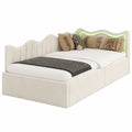 Modernes Schlafsofa 90x200 cm mit Stauraum und LED, L-Form, Samtbezug, Beige