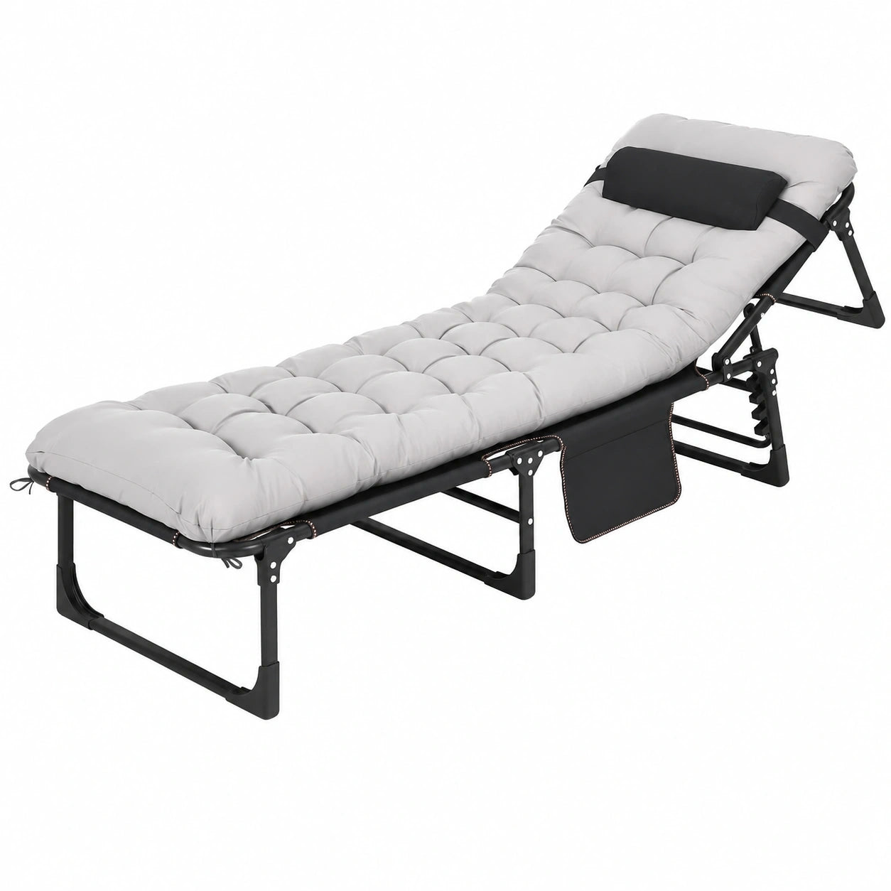 Stabiles Klappbett mit Matratze, 200 cm Campingbett für Erwachsene, 8 Beine, belastbares Gästebett, 600D Oxford, grau