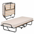 Zusammenklappbares Gästebett 80x190 cm mit Matratze, stabiler Stahlrahmen, Einzelbett für Schlafzimmer und Büro in Beige