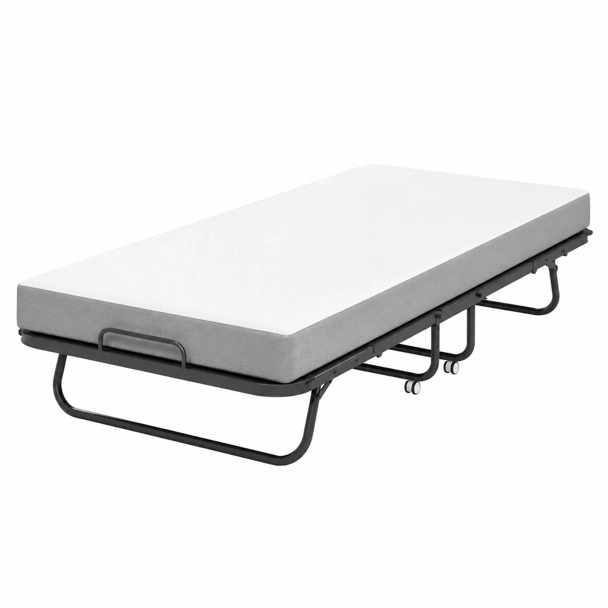 Klappbares Gästebett 90x200 cm mit 13cm Matratze und Rollen, Metall Einzelbett für Schlaf- und Wohnzimmer, bis 150 kg