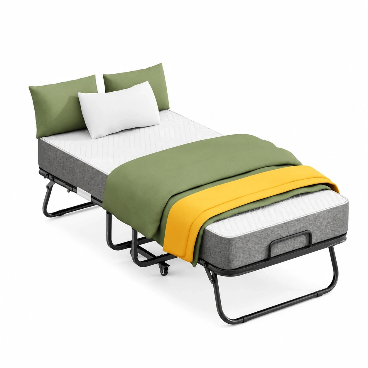 Klappbares Gästebett 200x90 cm mit Matratze, stabiles Rollbett mit Bezug