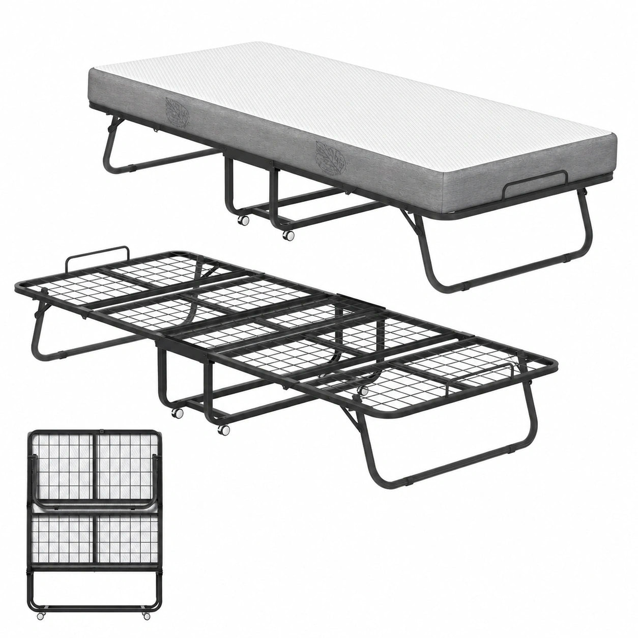 Faltbares Gästebett 90x200cm mit 13cm Memory-Schaum-Matratze, robuster Metallrahmen und Rollen, belastbar bis 200kg