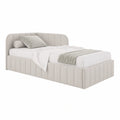 Polsterbett Mario 100x200 cm mit Bettkasten, Metallrahmen und Oeko-Tex, Riviera-Stoff in Beige, Jugendbett Links