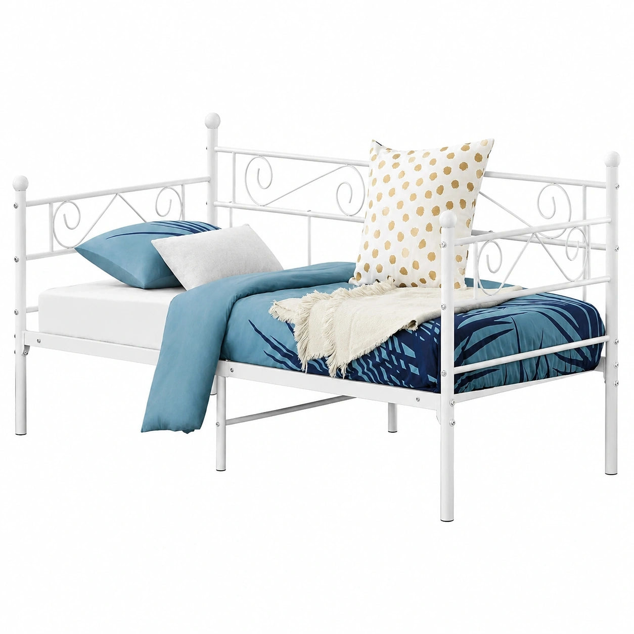 Einzelbett Metallrahmen 90x200 cm Weiß mit Lattenrost für Schlafzimmer oder Gästezimmer