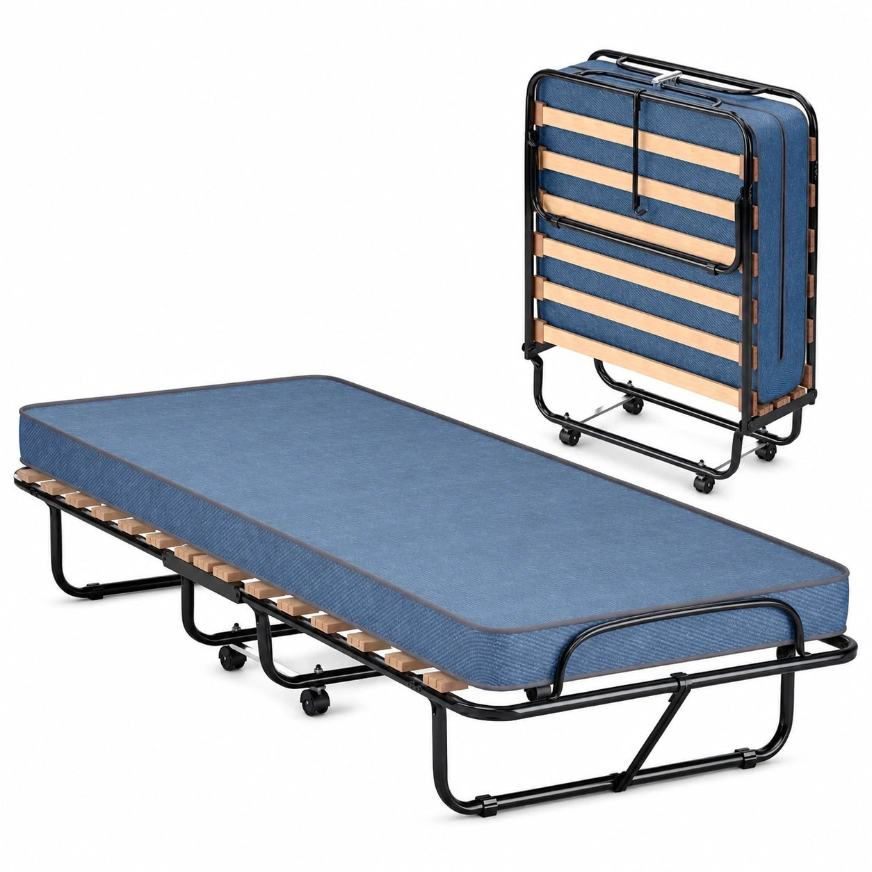 GIANTEX Klappbares Gästebett 80x190 cm, Memory-Schaum Matratze, Reisebett mit Rollen, Belastbarkeit 130 kg, Blau