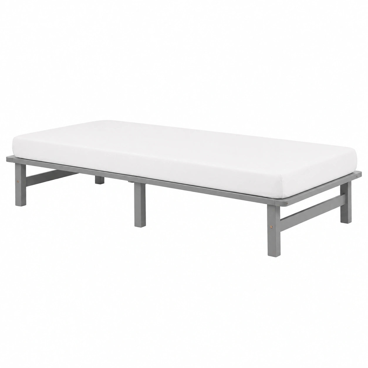 Massivholz Einzelbett Kiefer 90x200 mit Matratze und Lattenrost, Grau Palettendesign