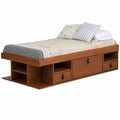 Memomad Bali Schrankbett 90x190 Karamell - Funktionelles Einzelbett aus Massivholz mit Schubladen und Stauraum