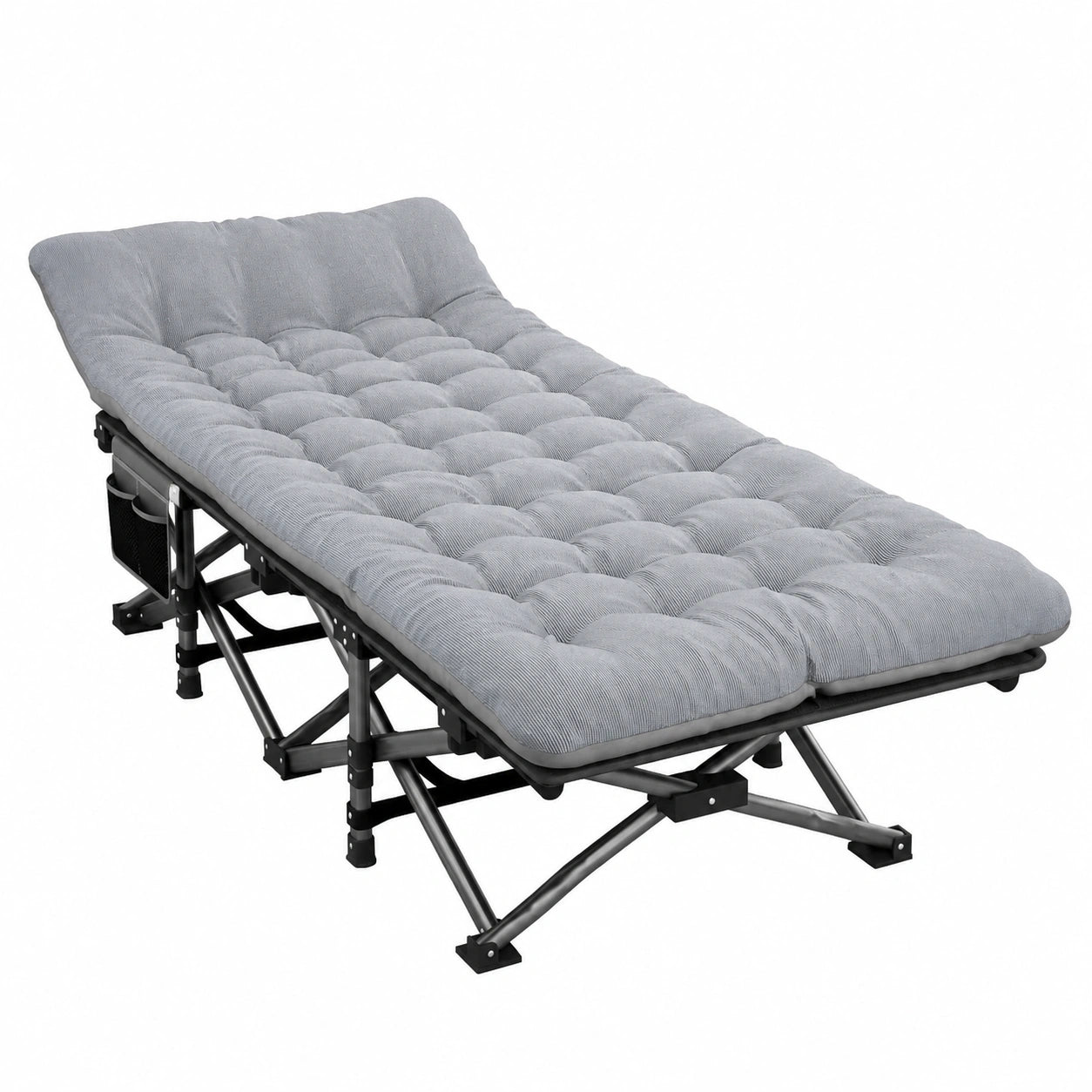 Faltbares Campingbett bis 200 kg, mit Seitentasche für Indoor und Outdoor