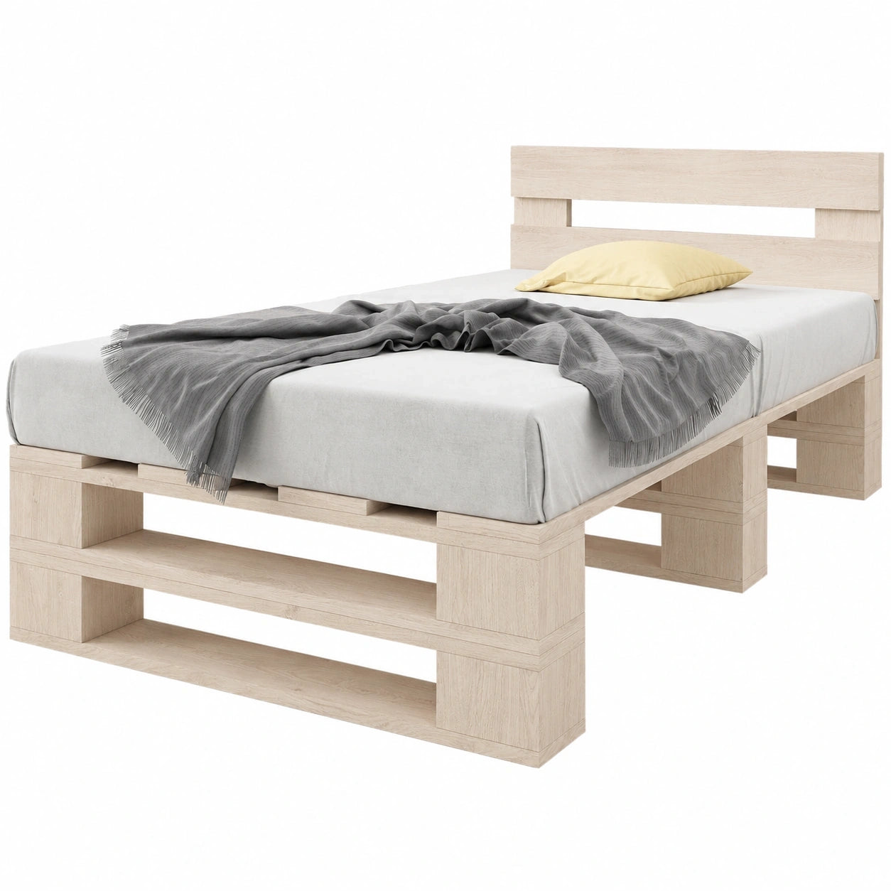 Sunnypillow Massivholzbett 120x200 cm mit Kopfteil und Bettkästen - Komfortbett für Erwachsene und Kinder