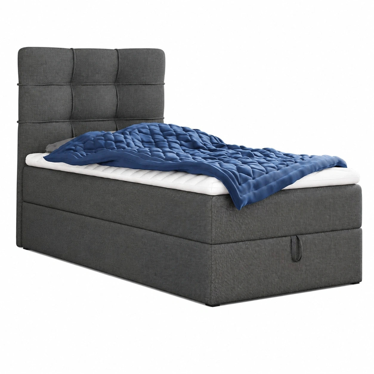Hochwertiges Boxspringbett mit Bettkasten und Matratzentopper, Bonell-Federkern, 120 x 200 cm, Graphit