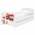 Kinderbett Komplettset mit Feuerwehrmotiv - 70x140/80x160 cm inkl. Matratze, Lattenrost, Schublade & Rausfallschutz