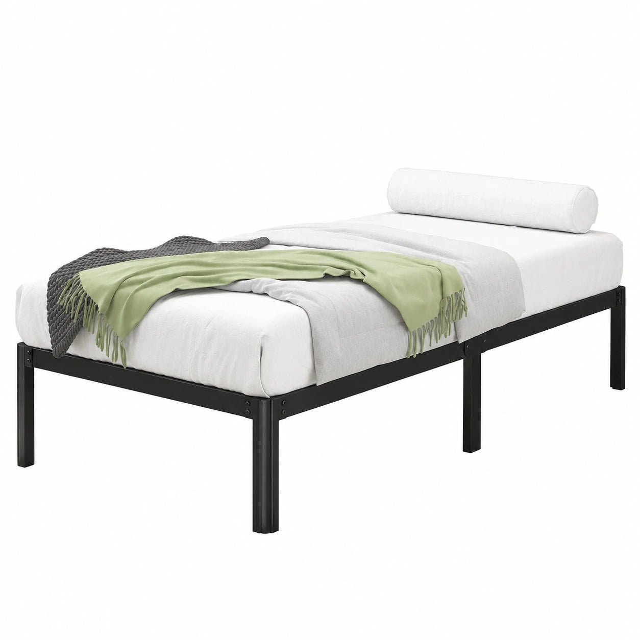 Robustes Metallbett 90x190 cm mit Lattenrost und Stauraum, Schwarz