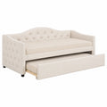 90x200 cm Tagesbett mit Ausziehfunktion, Schlafsofa in Leinen Beige, Minimalistisches Design
