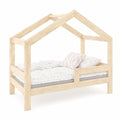 Kinder-Hausbett 90x180 cm mit Rausfallschutz, Montessori Einzelbett aus Holz für Jungen und Mädchen ab 2 Jahren