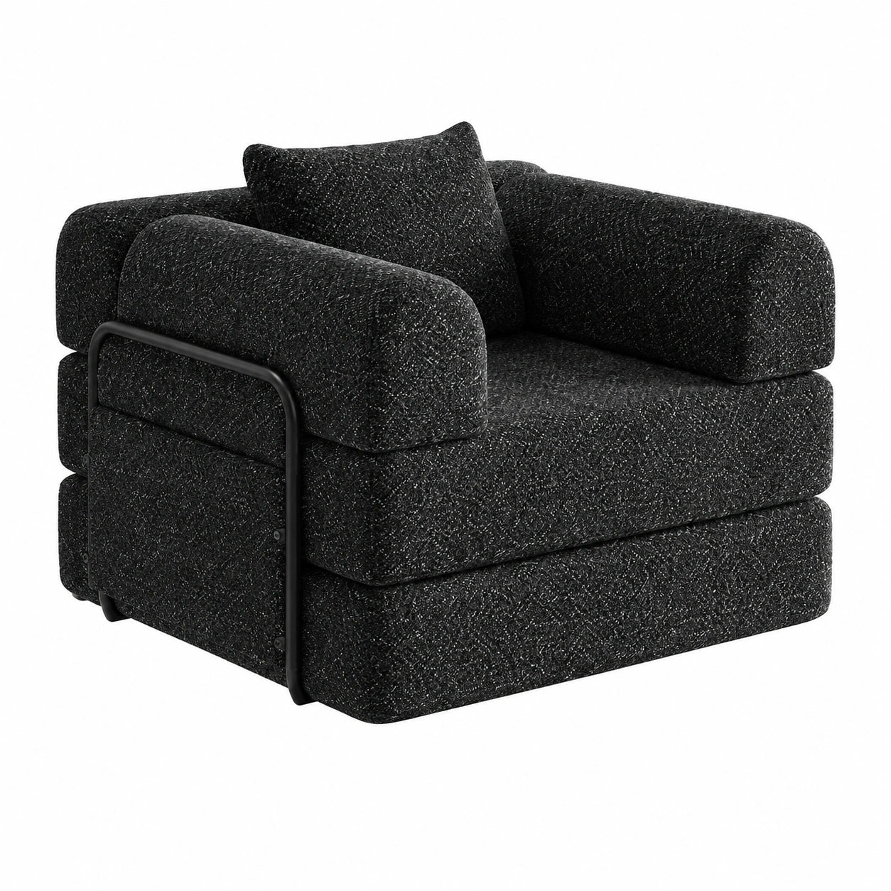 ROCSUMOO Verstellbares Schlafsofa mit Metallrahmen, Komfortabler 2-in-1 Sessel für Wohnzimmer, Klappbares Bodensofa in Schwarz