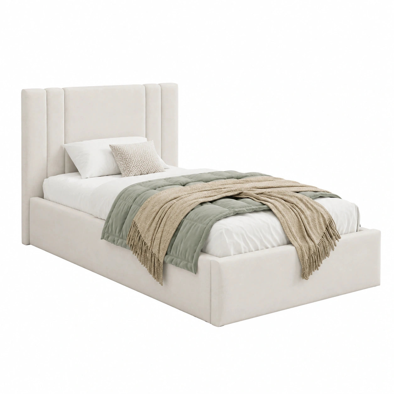 Modernes Polsterbett 100x200 Beige mit Stauraum - Oeko-TEX zertifiziert - Hergestellt in der EU