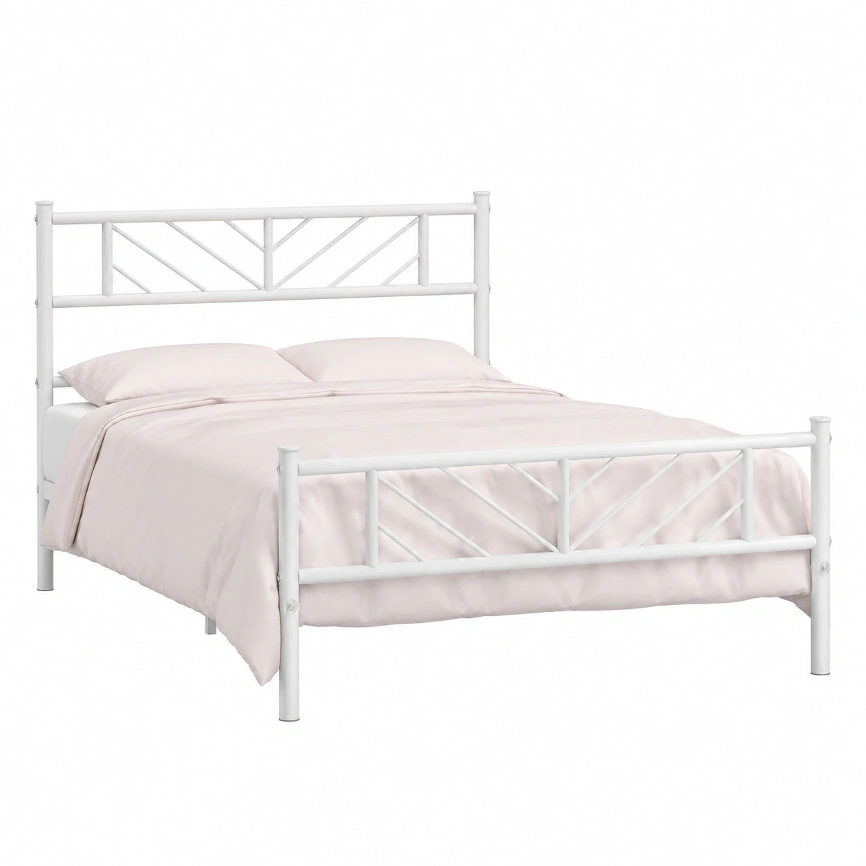 Metallbett 90x200 cm mit Kopfteil, minimalistisches Design, Lattenrost inklusive, ideal für Schlafzimmer und Gästezimmer, Höhe 32cm, Weiß