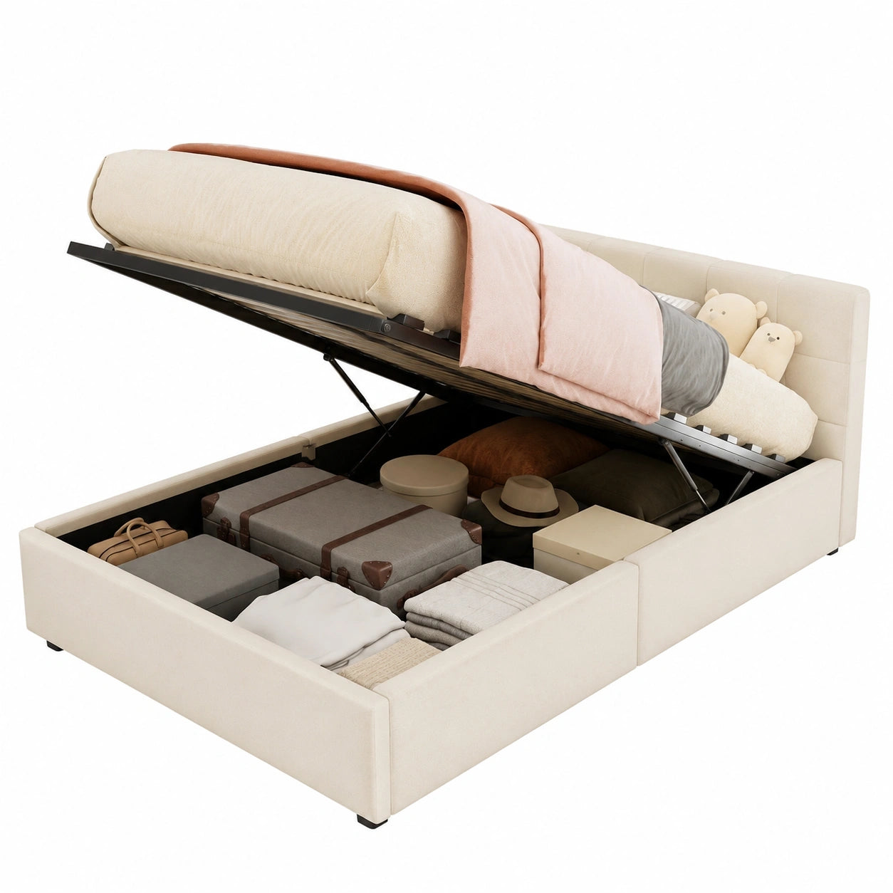 LIVLUX Schlafsofa 90x200 cm mit LED und Stauraum, Jugend- und Gästebett, Milchweiß