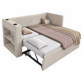 Multifunktionales 90x200 Tagesbett mit Getränkehalter und USB, ausziehbar, Gästebett in Beige